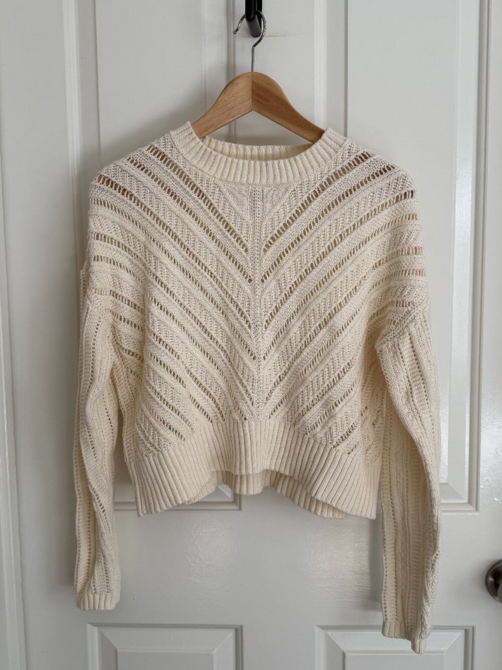 Gorgeous Cream 100% Cotton Open Knit/Pointelle Sweater, Size Small